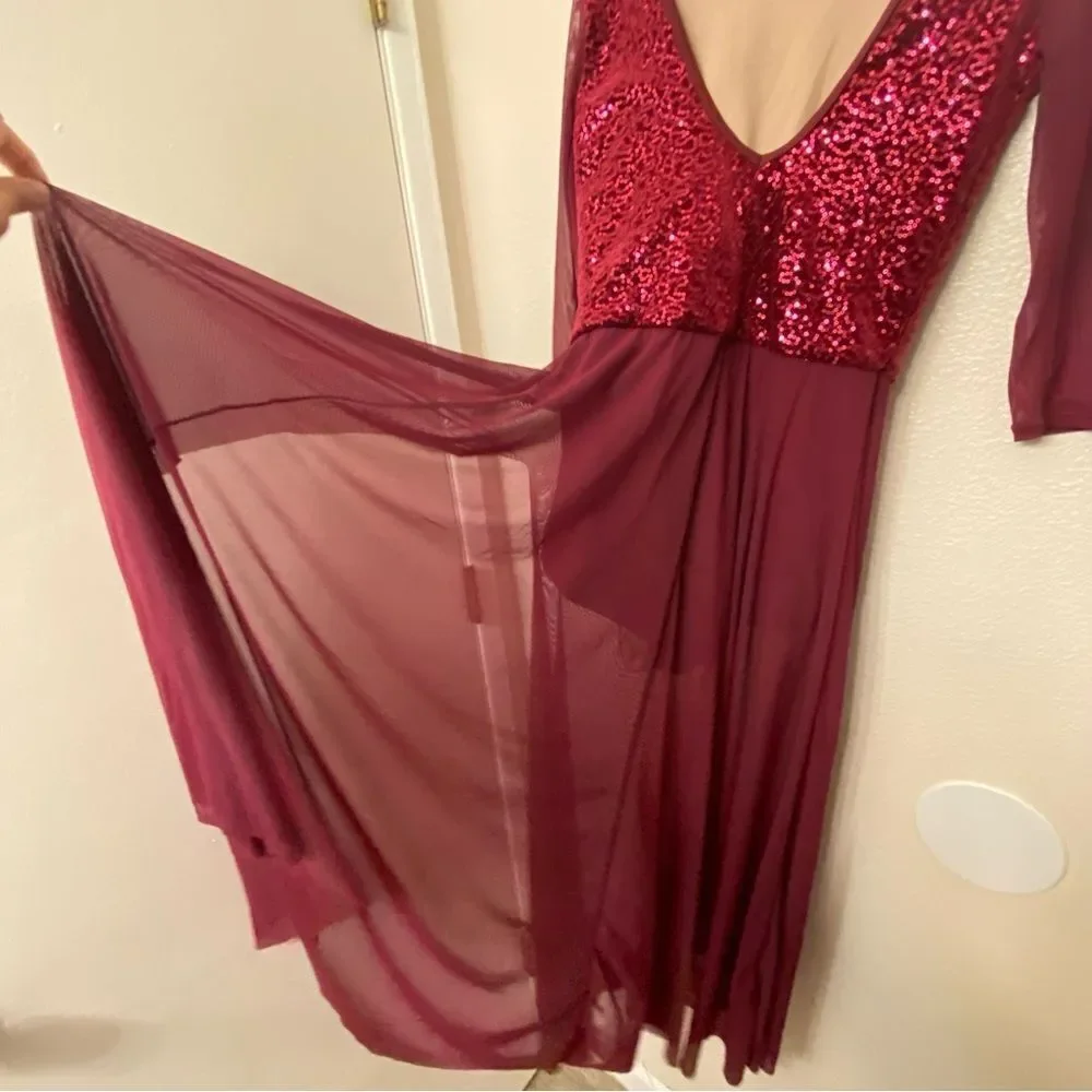 WEISSMAN Balera Dance Costume velvet red burgundy maxi Sequin Dress SQ9310 SA